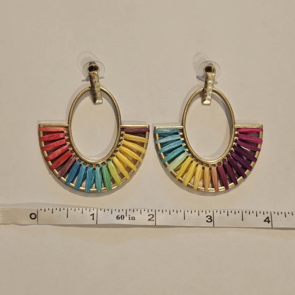 NEW Rainbow Gold Colorful Earrings Bohemian Festival Pride Summer Vacation - Picture 3 of 5